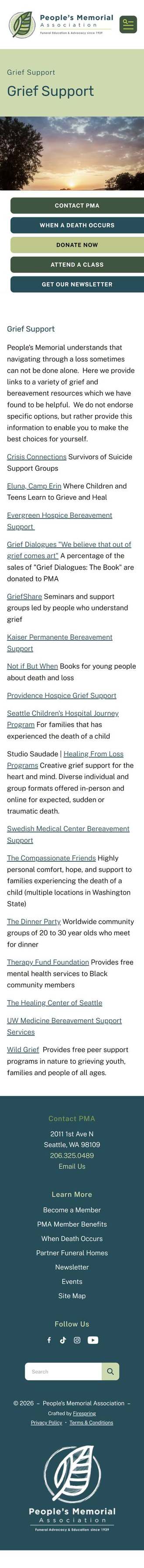 The whole Grief Support page reduced to a single narrow strip
